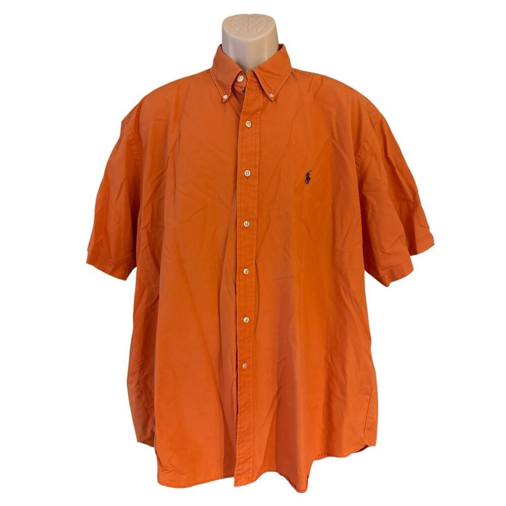 Ralph Lauren Blake Shirt Mens XL Orange Short Sleeve Cotton Twill Button Down